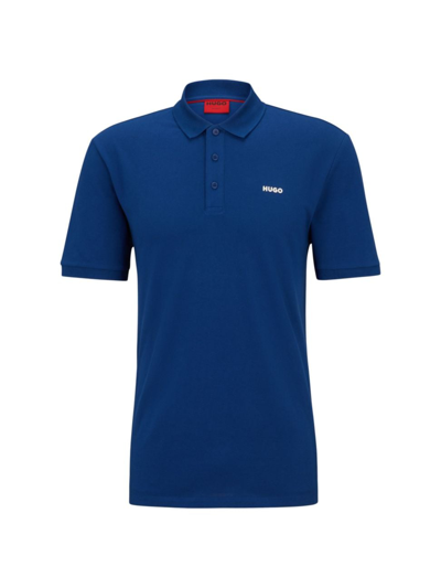 Hugo Boss Cotton-piqu Polo Shirt With Logo Print In Dark Blue