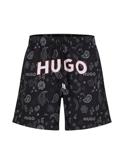 Hugo Swim Shorts With Logo And Paisley Print In Black