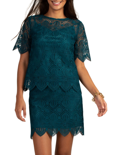 Trina Turk Women's Khalida Short-sleeve Lace Top In Pool Teal