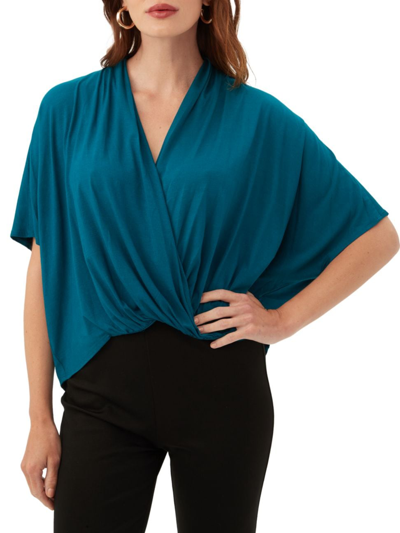 Trina Turk Women's Concourse Draped Knit Blouse In Pool Teal