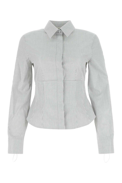 Fendi Pinstripe Drawcord-cuff Fitted Shirt In Grigio