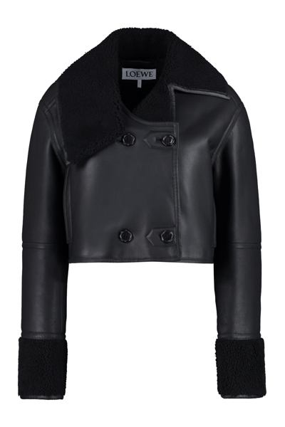 Loewe Shearling Deconstructed Cropped Jacket In Black