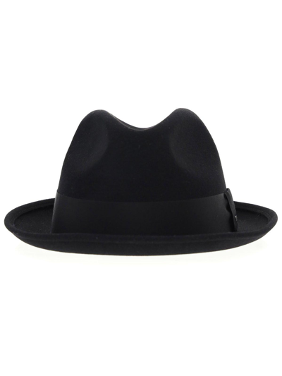 Saint Laurent Logo Plaque Fedora Hat In Nero