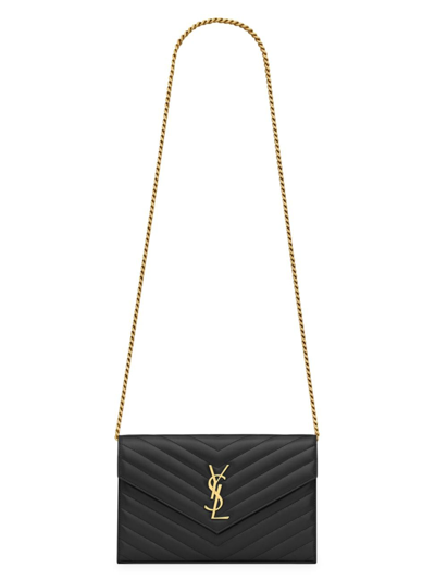 Saint Laurent Women's Cassandre Matelass Chain Wallet In Lambskin In Black