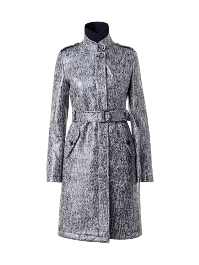 Akris Punto Lacquered Tweed Top Coat With Removable Quilt Insert In Black Cream