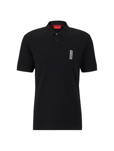 Hugo Boss Cotton-piqu Polo Shirt With Marker-inspired Logo In Black