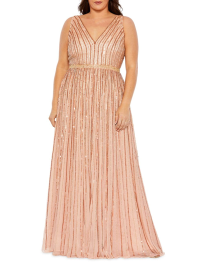 Mac Duggal Women's Embellished V-neck Gown In Apricot