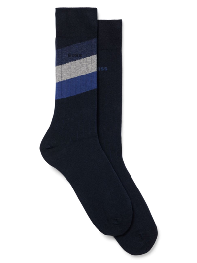 Hugo Boss Two-pack Of Regular-length Stretch-cotton-blend Socks In Dark Blue