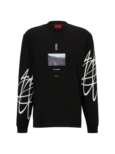 Hugo Relaxed-fit Cotton T-shirt With Streetwear Artwork In Black