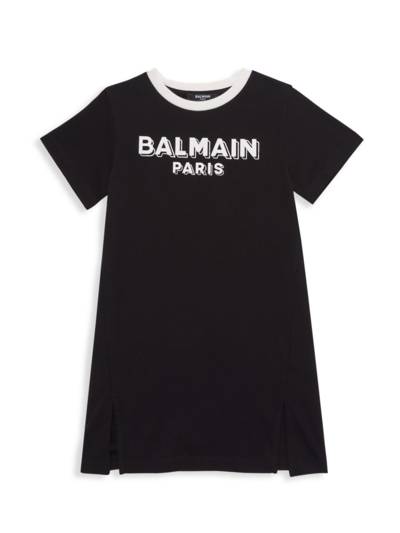 Balmain Kids' Logo Cotton T-shirt Dress In Black