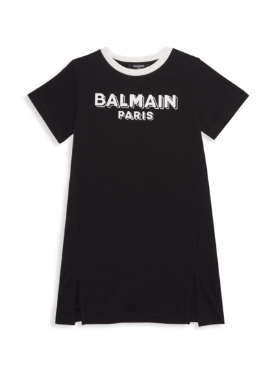 Balmain Kids' Logo印花t恤式连衣裙 In Black