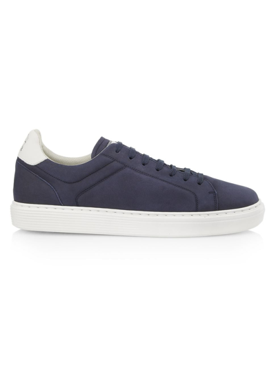 Brunello Cucinelli Men's Suede Low-top Sneakers In Blue