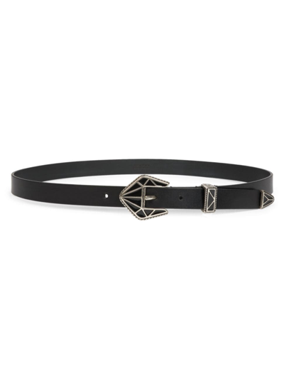 Isabel Marant Coraline Leather Belt With Geometric Accents In Black