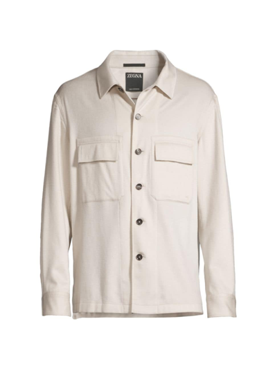Zegna Men's Oasi Cashmere Overshirt In Nat Sld