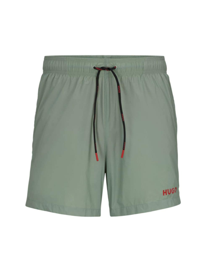 Hugo Quick-drying Swim Shorts With Contrast Logo In Light Green