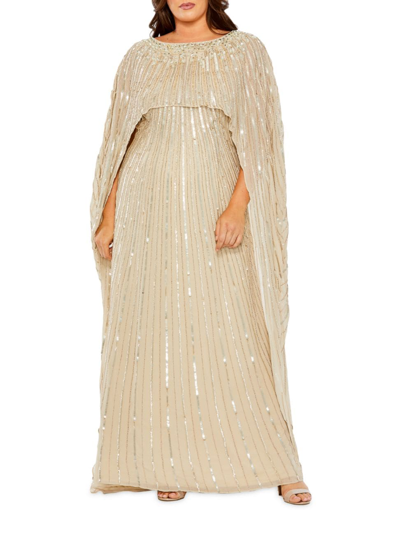 Mac Duggal Embellished Column Cape Gown In Yellow