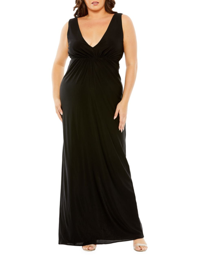 Mac Duggal Women's V-neck Cut-out Back Jersey Gown In Black