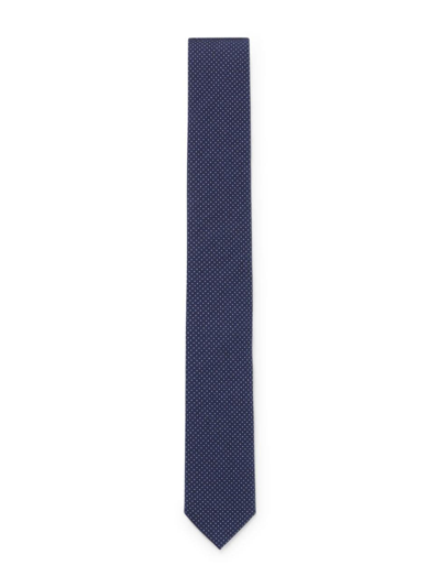 Hugo Boss Dot-printed Tie In Cotton And Wool In Dark Blue