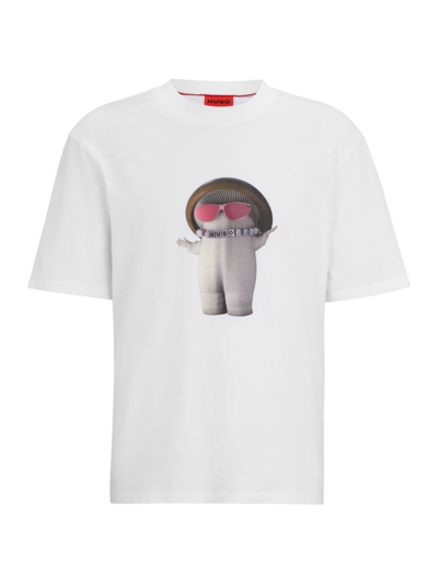Hugo Cotton-jersey Relaxed-fit T-shirt With Mushroom Prints In White