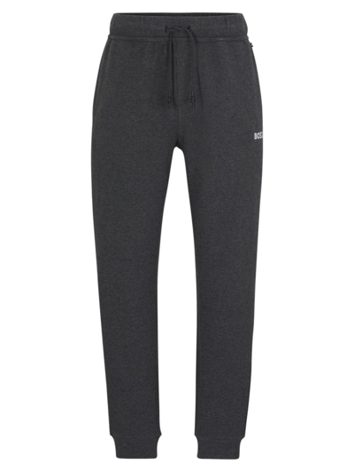 Hugo Boss Organic-cotton-blend Waffle Tracksuit Bottoms With Logo In Grey