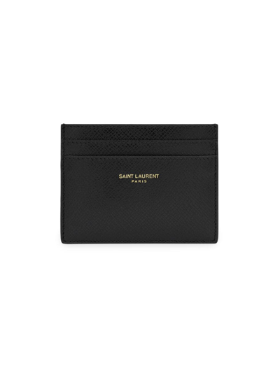 Saint Laurent Men's Card Case In Coated Bark Leather In Black
