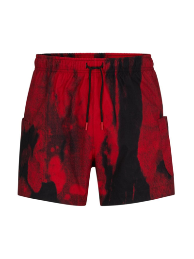 Hugo Quick-drying Swim Shorts With Graphic Print In Light Red