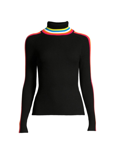 Milly Women's Racer-stripe Knit Turtleneck Jumper In Black Multi