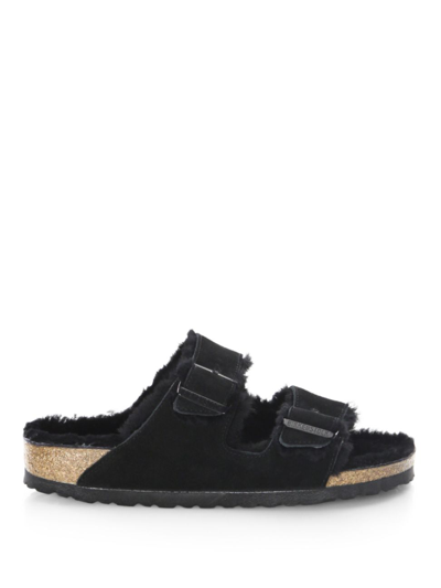 Birkenstock Arizona Shearling Sandals - Narrow In Black/black