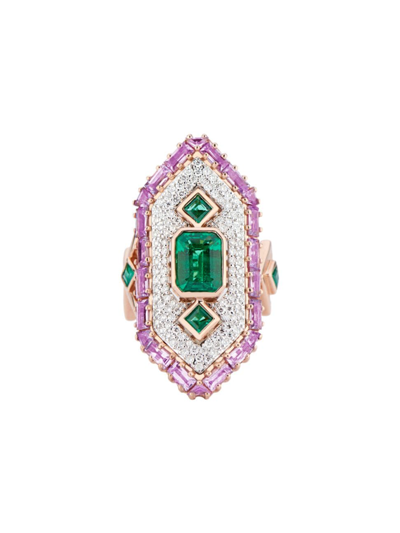 Gigi Ferranti Women's Bespoke Cleopatra 18k Rose Gold, Emerald, Pink Sapphire & 0.72 Twc Diamond Ring