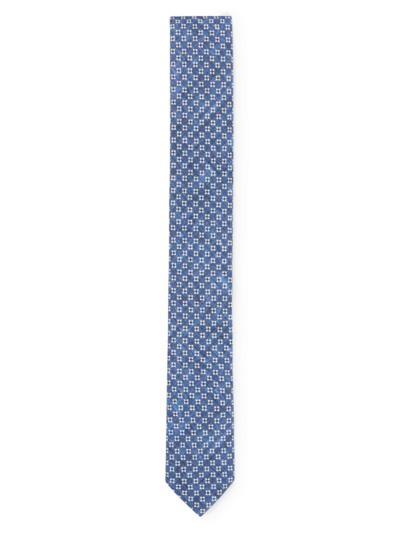 Hugo Boss Digitally Printed Tie In Cotton And Wool In Light Blue