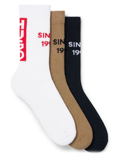 Hugo Three-pack Of Cotton-blend Short Socks With Branding In Patterned