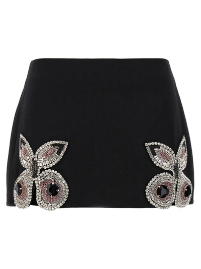Area Embroidered Butterfly Mini Skirt In Black