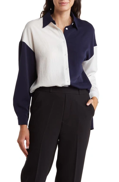 Patrizia Luca Colorblock Blouse In Navy