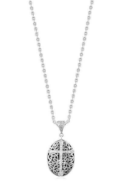Lois Hill Sterling Silver Diamond Cross Oval Pendant Necklace