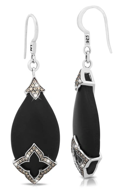 Lois Hill Sterling Silver Black Onyx & Brown Diamond Teardrop Earrings In Charcoal Black/ Silver