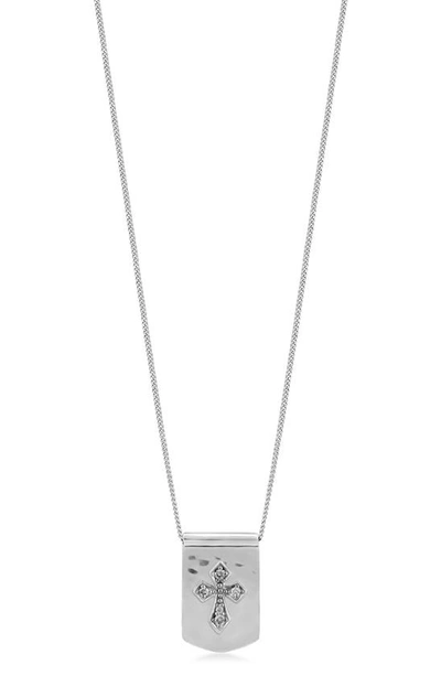 Lois Hill Sterling Silver Diamond Cross Tag Pendant Necklace