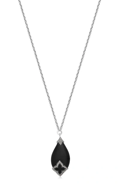 Lois Hill Sterling Silver Black Onyx & Brown Diamond Teardrop Pendant Necklace In Charcoal Black/ Silver