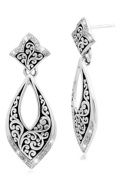 Lois Hill Sterling Silver Diamond Open Bulb Drop Earrings