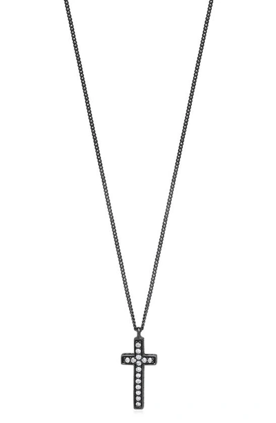 Lois Hill Black Rhodium Plated Sterling Silver Diamond Cross Pendant Necklace