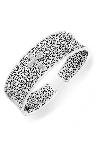 Lois Hill Sterling Silver Diamond Cross Scroll Cuff Bracelet