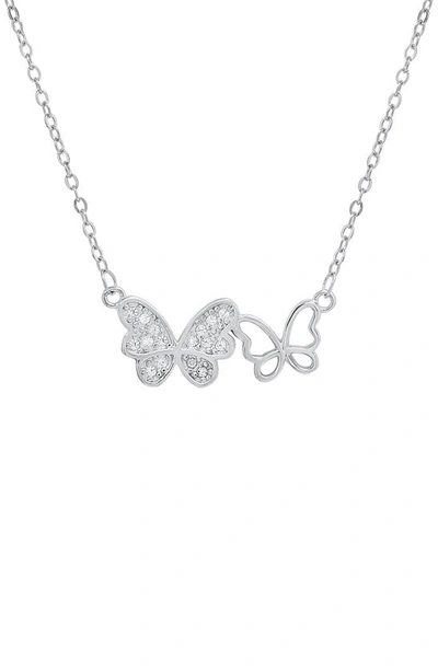 Queen Jewels Cz Butterfly Necklace In Silver