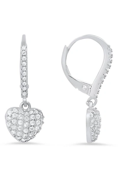 Queen Jewels Pavé Cz Heart Drop Earrings In Silver