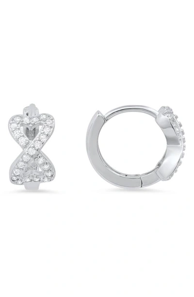 Queen Jewels Petite Cz Heart Huggie Hoop Earrings In Silver