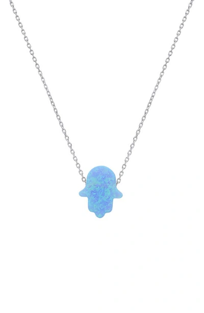 Queen Jewels Opal Hamsa Pendant Necklace In Blue Opal/silver