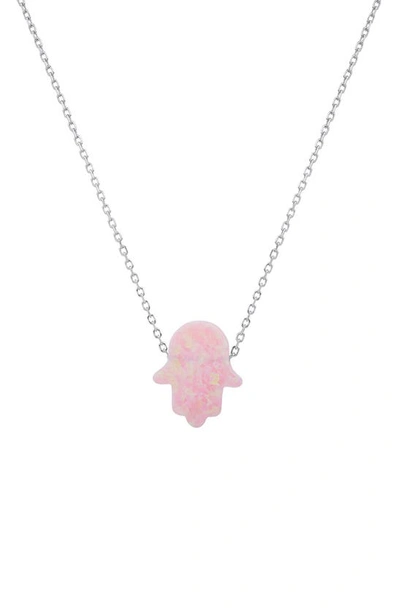 Queen Jewels Opal Hamsa Pendant Necklace In Pink Opal/silver