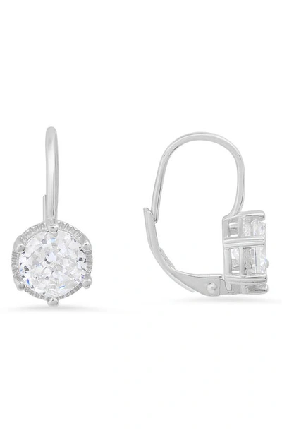 Queen Jewels Round Cz Leverback Earrings In Silver