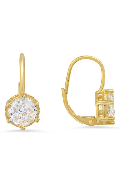 Queen Jewels Round Cz Leverback Earrings In Gold