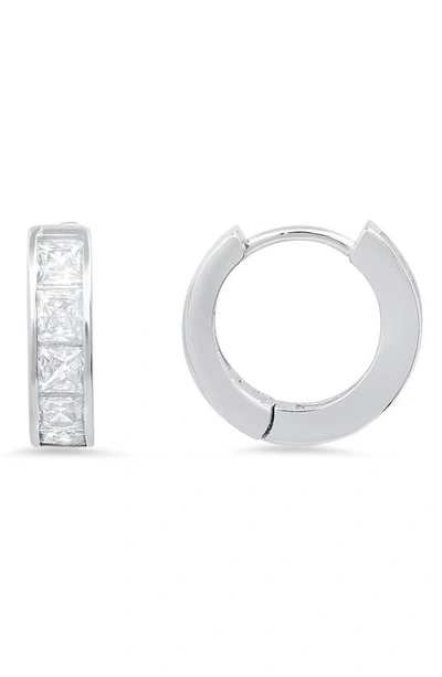 Queen Jewels Petite Cz Huggie Hoop Earrings In Silver