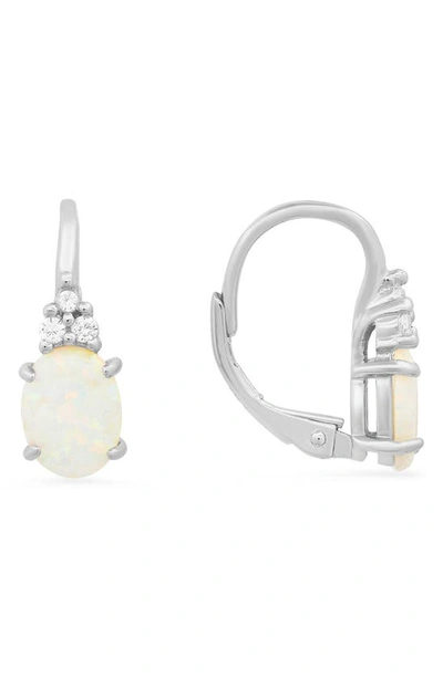 Queen Jewels Opal & Cz Leverback Earrings In Silver
