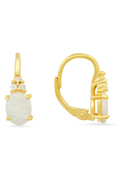 Queen Jewels Sterling Silver Opal & Cz Leverback Earrings In Gold